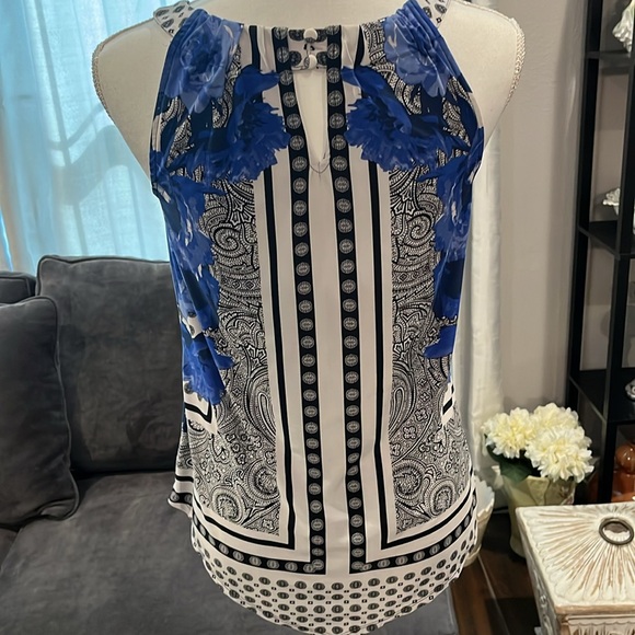 INC International Concepts Blue, White & Black Summer Top. Handkerchief hem. Sm - Picture 11 of 15